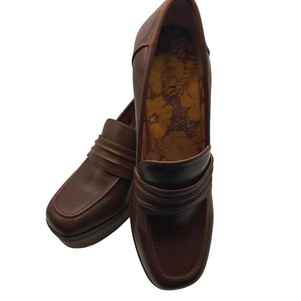 Korks Platform Loafers Womens 10M Brown Block Heel Penny Retro 90s Chunky‎ Shoes